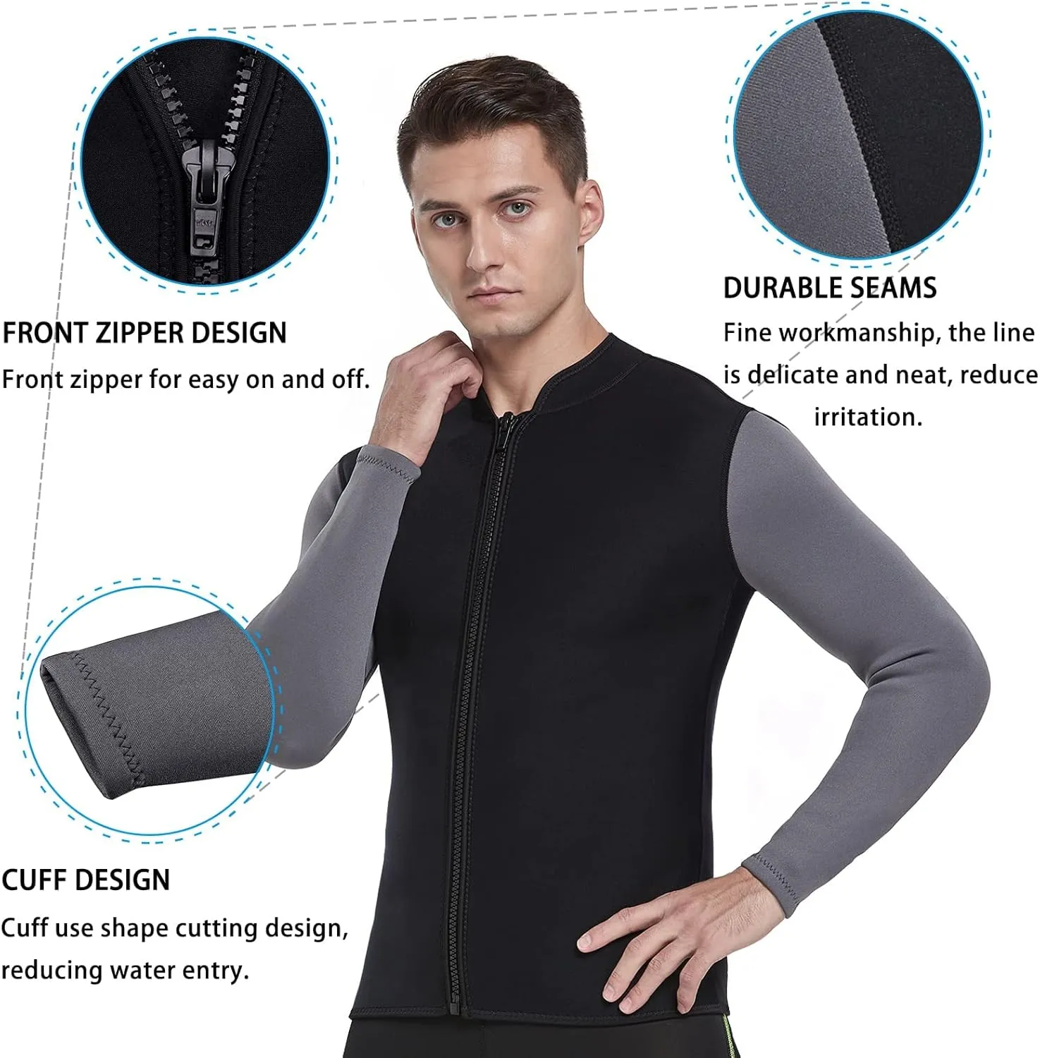 DEHAI Mens Women's Wetsuit Top Jackets, 2mm 3mm Neoprene Kids Wet Suit Long Sleeve Shirt and Youth Front Zip Sleeveless Vest, Water Sports Keep Warm for Diving Swimming Waterski Surfing