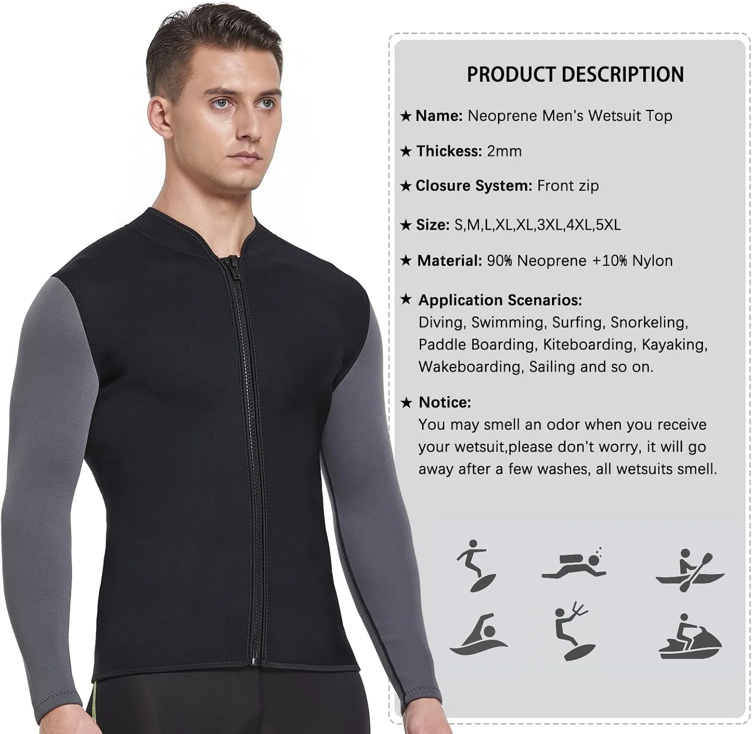 DEHAI Mens Women's Wetsuit Top Jackets, 2mm 3mm Neoprene Kids Wet Suit Long Sleeve Shirt and Youth Front Zip Sleeveless Vest, Water Sports Keep Warm for Diving Swimming Waterski Surfing