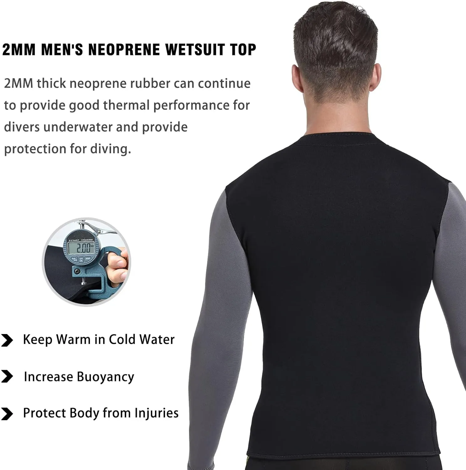 DEHAI Mens Women's Wetsuit Top Jackets, 2mm 3mm Neoprene Kids Wet Suit Long Sleeve Shirt and Youth Front Zip Sleeveless Vest, Water Sports Keep Warm for Diving Swimming Waterski Surfing