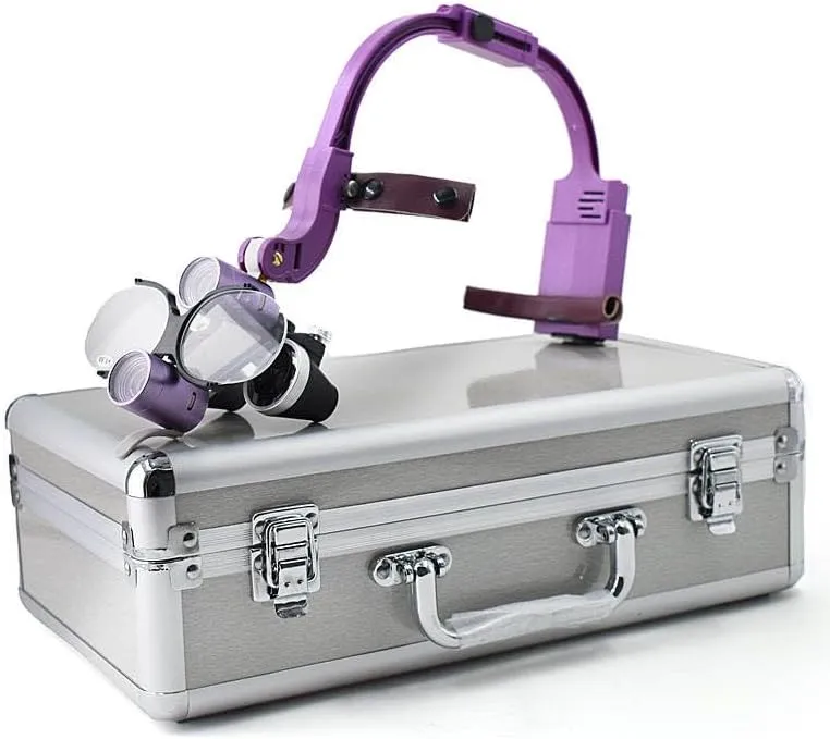 Dental Headband 5W LED Head Light 2 LEDs with 2.5X Binocular Loupes   Box Purple, RA-ZSTD005