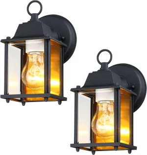 DESIGNERS FOUNTAIN Ivy Trail Outdoor Patio Lights, Pack of 2 Exterior Wall Sconce, Clear Glass Light Fixture Set, Black
