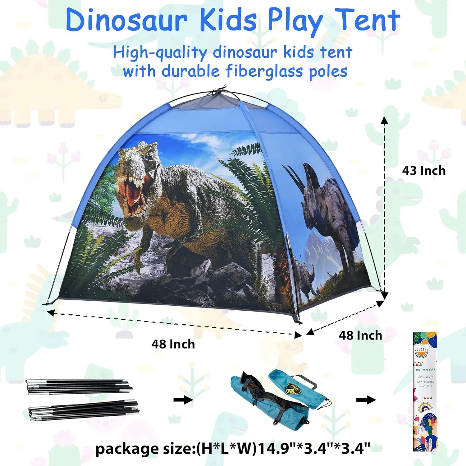 Dinosaur Kids Play Tent, Dinosuar Toys for Kids Indoor and Outdoor Fun Pop Up Playhouse Tent, A Gift Tent for Boys & Girls