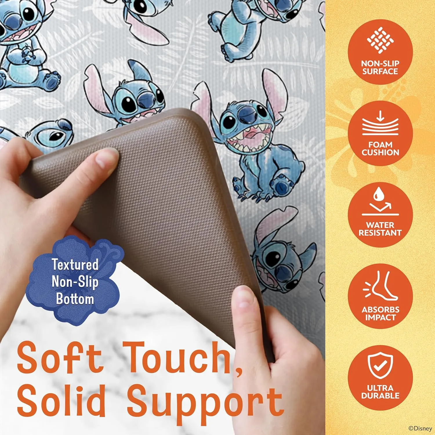 Disney Anti-Fatigue Kitchen Mats for Floor – Cushioned Kitchen Floor Mats with Non-Slip Backing – Water Resistant, Easy-to-Clean PVC Foam Mat – Mickey, Minnie, Stitch & Winnie The Pooh Designs