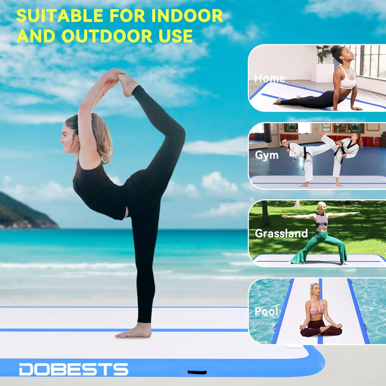 DOBESTS Gymnastics Mat Inflatable Tumble Track Tumbling Mat 6.6ft/10ft/13ft/16ft/20ft,for Home Use Training Yoga Cheerleading with Air Pump
