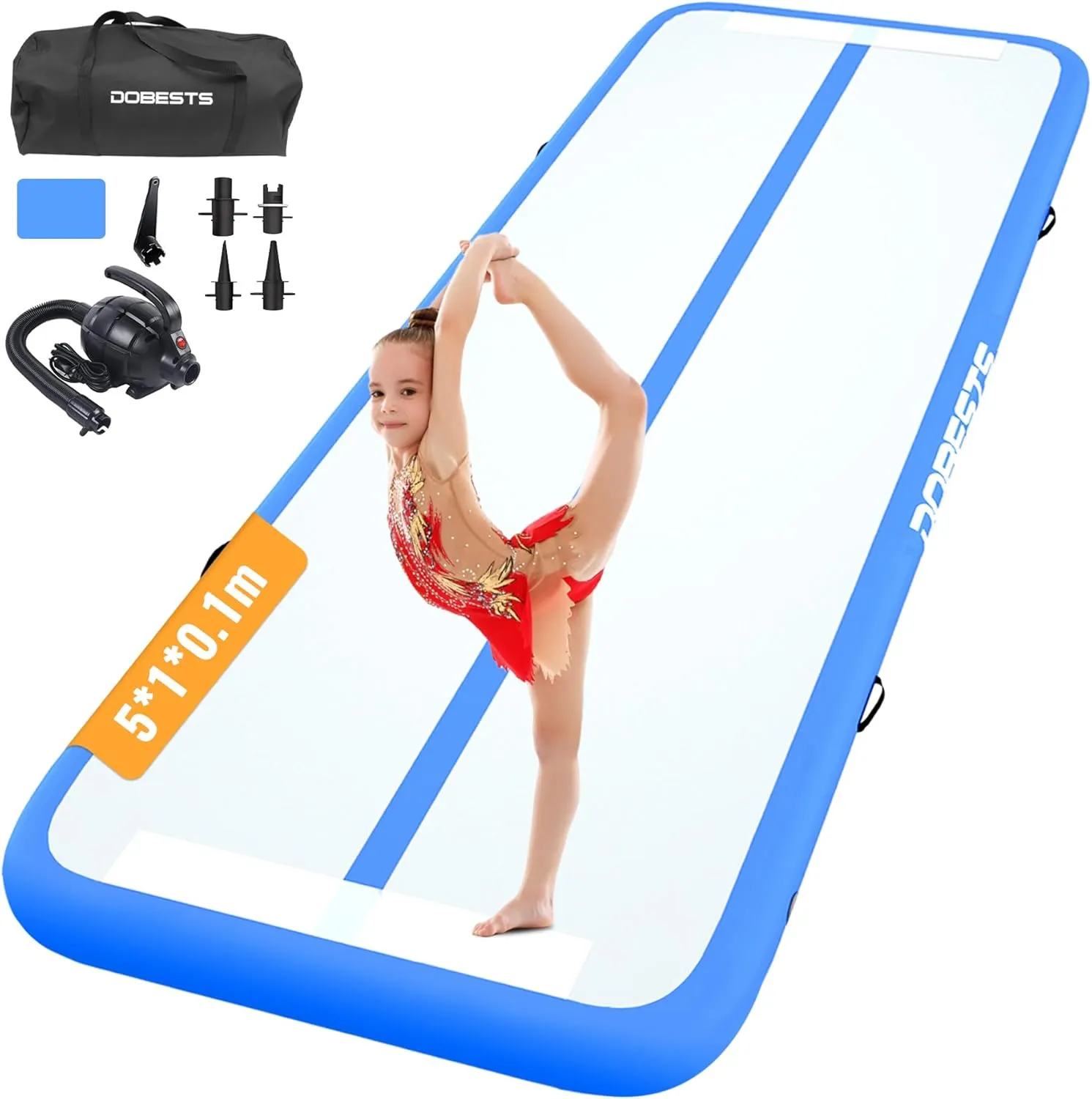 DOBESTS Gymnastics Mat Inflatable Tumble Track Tumbling Mat 6.6ft/10ft/13ft/16ft/20ft,for Home Use Training Yoga Cheerleading with Air Pump