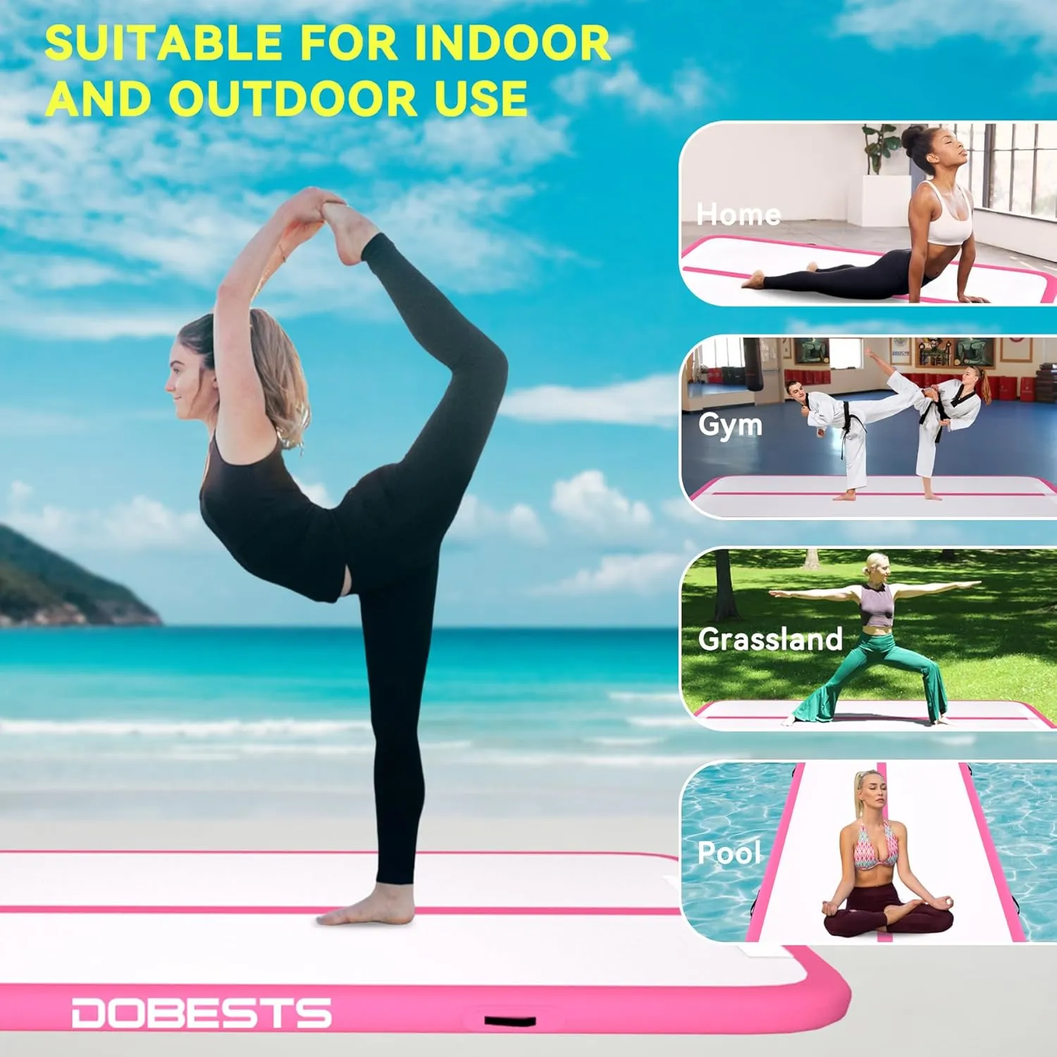 DOBESTS Gymnastics Mat Inflatable Tumble Track Tumbling Mat 6.6ft/10ft/13ft/16ft/20ft,for Home Use Training Yoga Cheerleading with Air Pump