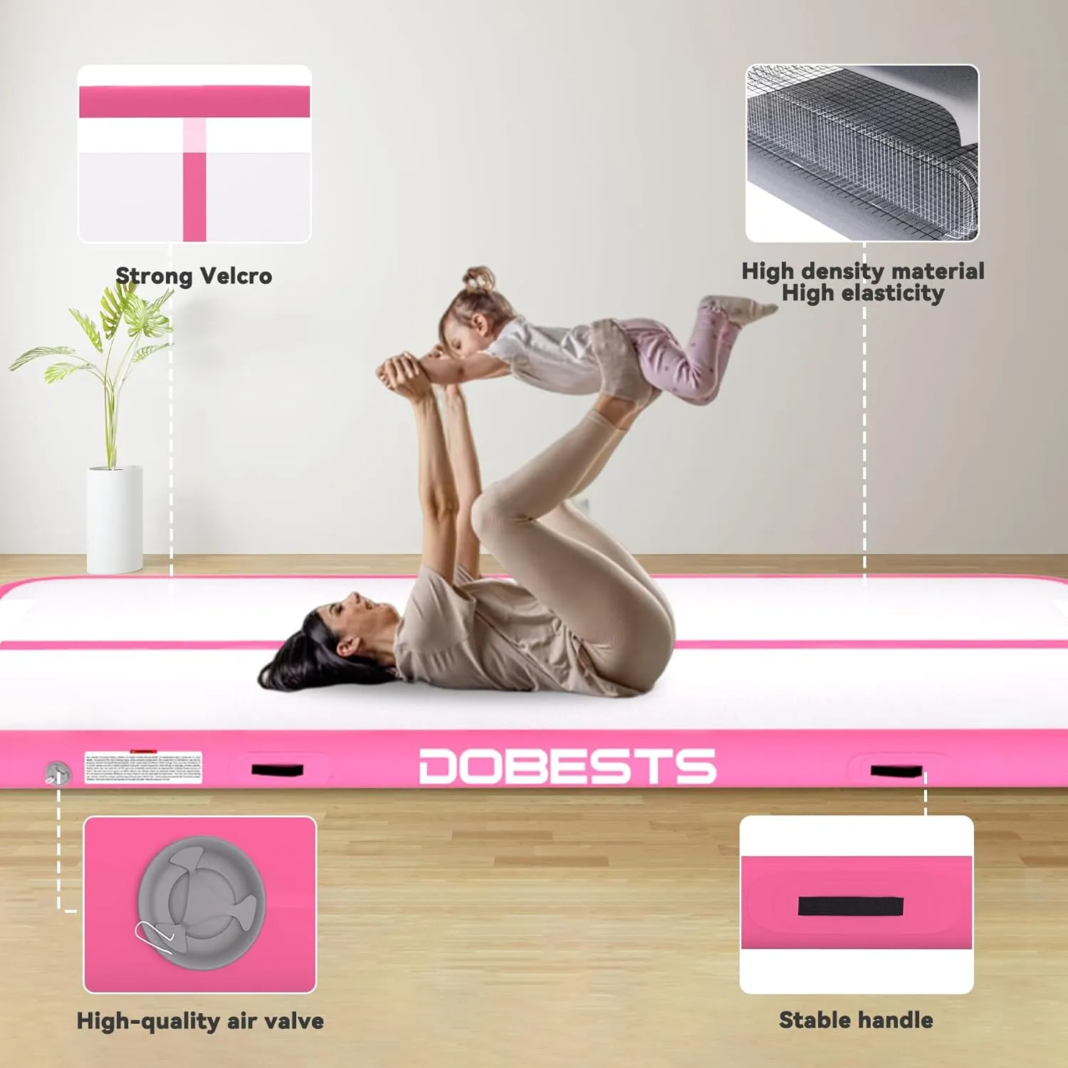 DOBESTS Gymnastics Mat Inflatable Tumble Track Tumbling Mat 6.6ft/10ft/13ft/16ft/20ft,for Home Use Training Yoga Cheerleading with Air Pump