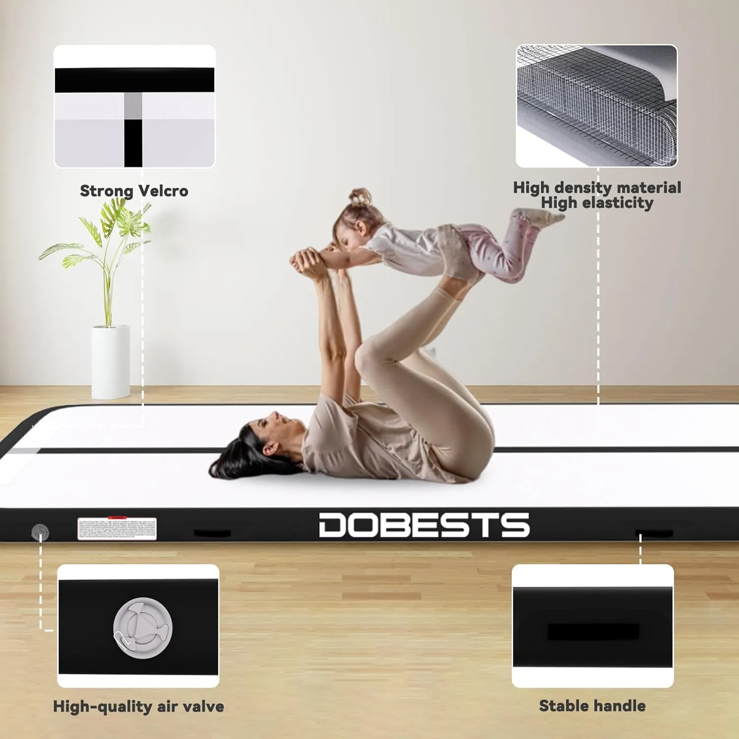 DOBESTS Gymnastics Mat Inflatable Tumble Track Tumbling Mat 6.6ft/10ft/13ft/16ft/20ft,for Home Use Training Yoga Cheerleading with Air Pump