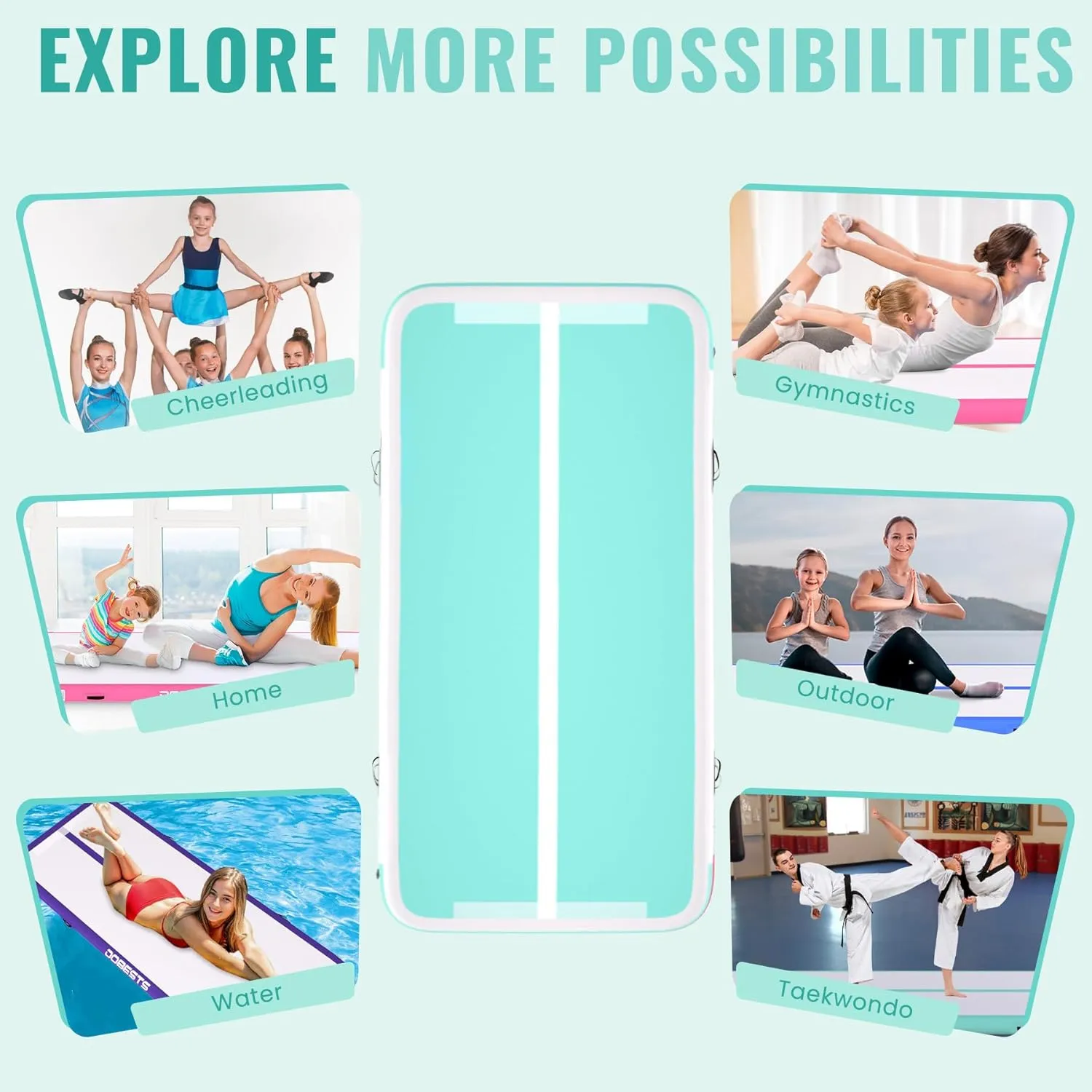 DOBESTS Gymnastics Mat Inflatable Tumble Track Tumbling Mat 6.6ft/10ft/13ft/16ft/20ft,for Home Use Training Yoga Cheerleading with Air Pump