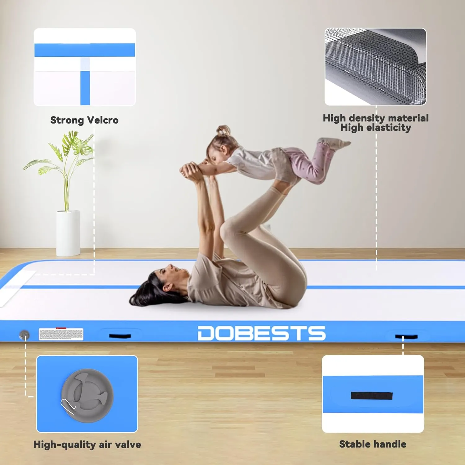 DOBESTS Gymnastics Mat Inflatable Tumble Track Tumbling Mat 6.6ft/10ft/13ft/16ft/20ft,for Home Use Training Yoga Cheerleading with Air Pump