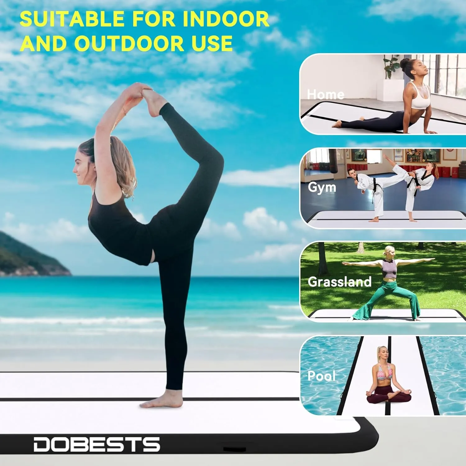 DOBESTS Gymnastics Mat Inflatable Tumble Track Tumbling Mat 6.6ft/10ft/13ft/16ft/20ft,for Home Use Training Yoga Cheerleading with Air Pump