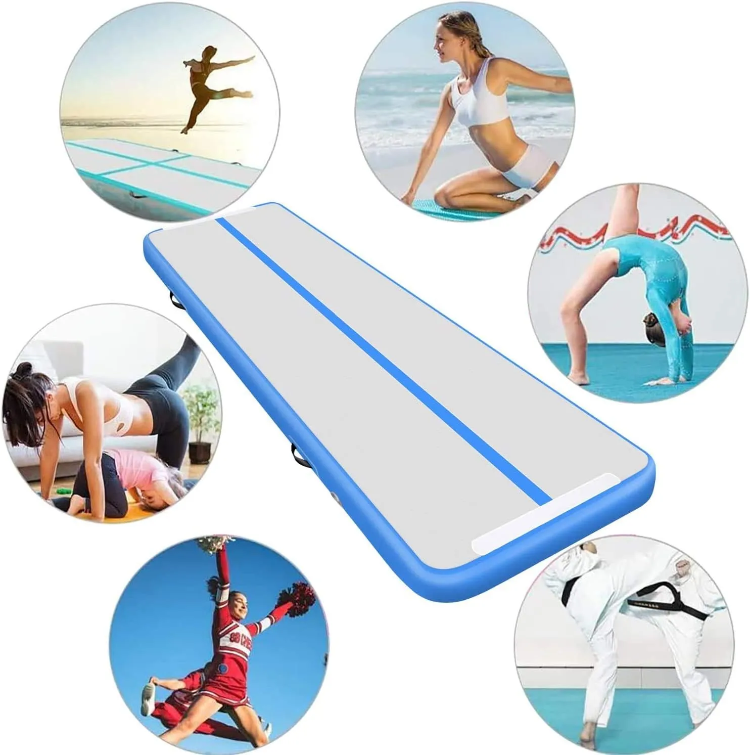 DOBESTS Gymnastics Mat Inflatable Tumble Track Tumbling Mat 6.6ft/10ft/13ft/16ft/20ft,for Home Use Training Yoga Cheerleading with Air Pump