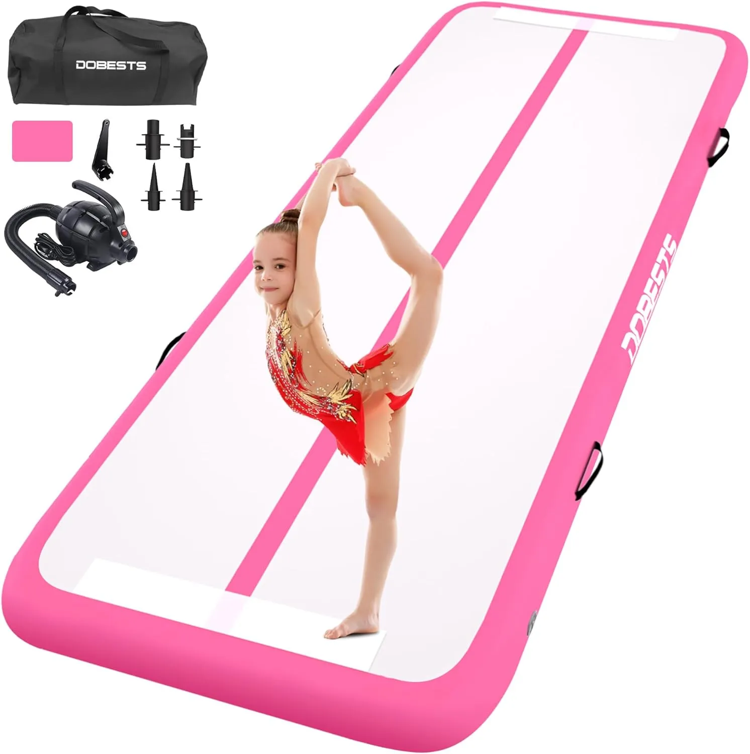 DOBESTS Gymnastics Mat Inflatable Tumble Track Tumbling Mat 6.6ft/10ft/13ft/16ft/20ft,for Home Use Training Yoga Cheerleading with Air Pump