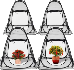 Domensi 4 Pcs Summer Pop Up Gardening Net Cover 33.5 x 33.5 x 37 Inch Pop up Mesh Plant Cover with 16 Ground Stakes for Vegetable Fruit Flower Plant Protectors from Animals Plant Tent Popup Greenhouse