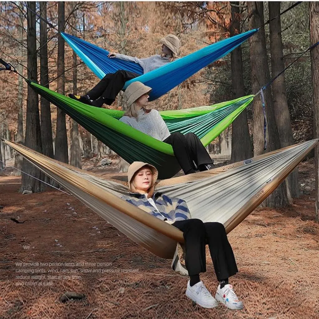 Double-Person Inflatable Hammock Outdoor Swing Adults and Children Anti-Rollover Outdoor Camping Anti-Mosquito Nets (Color : Blue)