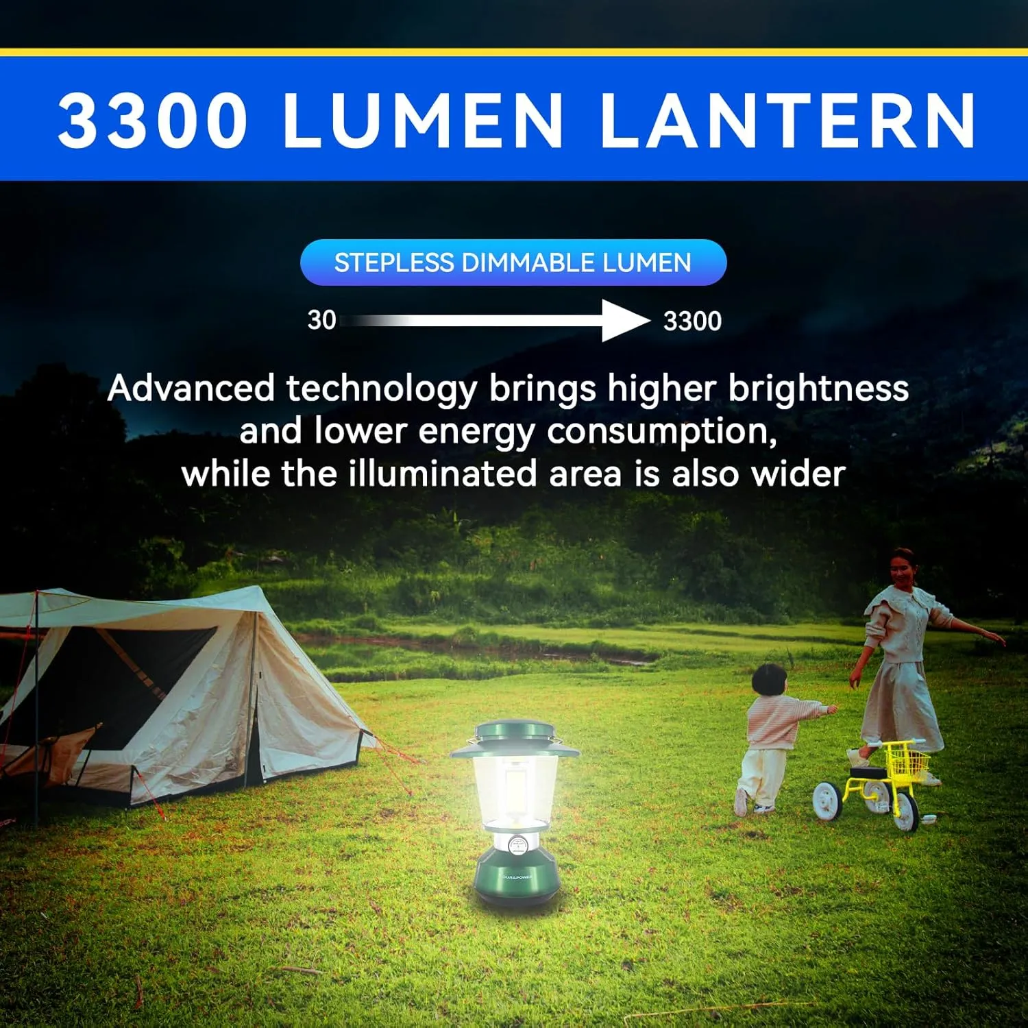 Durapower Rechargeable Camping Lantern,3300 Lumen Super Bright LED Camping Lantern, 5400 Mah Power Bank, IP44 Waterproof, 30 Hours, Portable Lantern for Hurricane, Power Outages