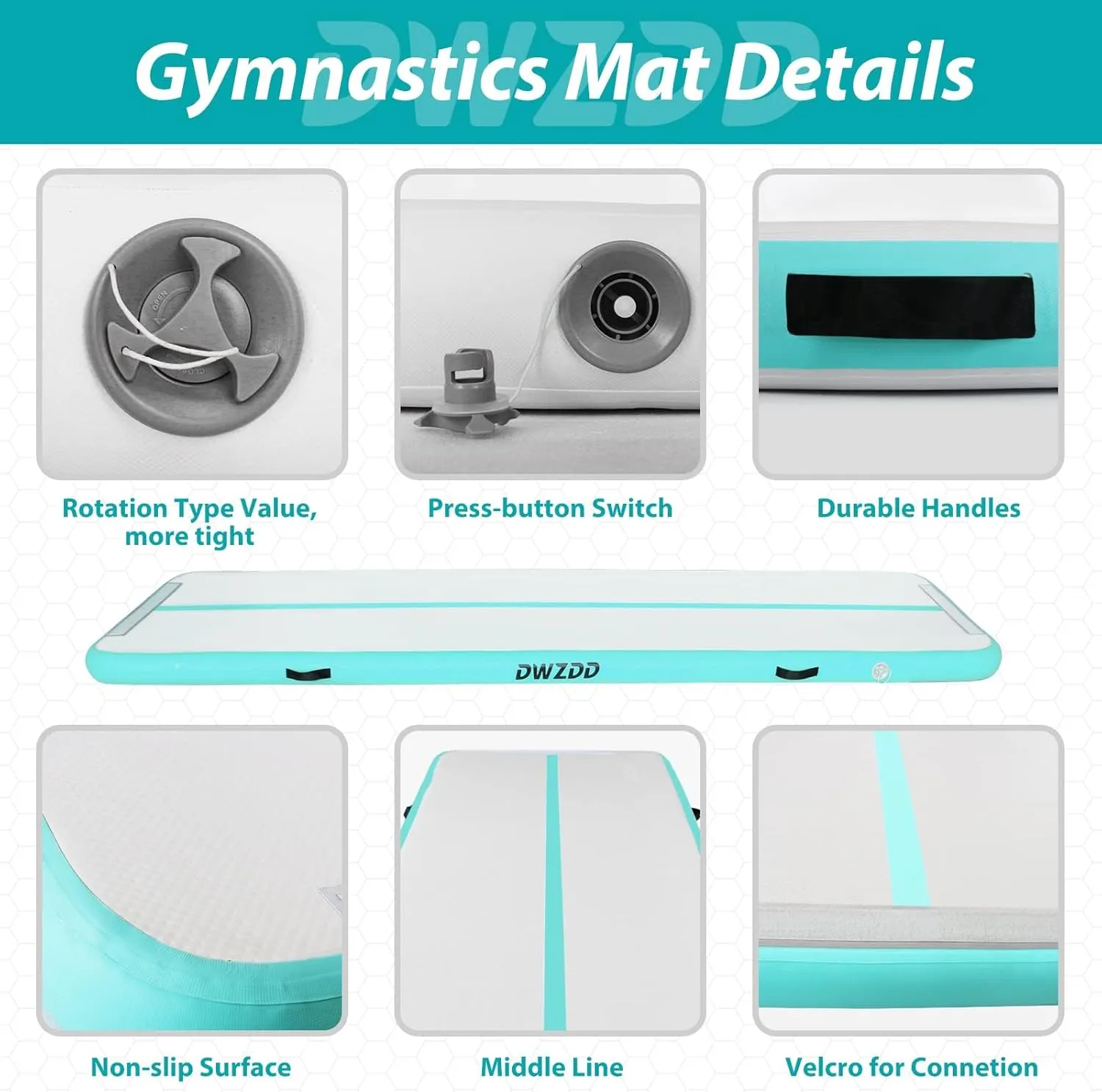 Dwzdd Gymnastics Air Mat 10ft/13ft/16ft/20ft Tumbling Mat Inflatable Gymnastics Tumble Track for Home/Gym/Training/Cheerleading/Water with Electric Pump