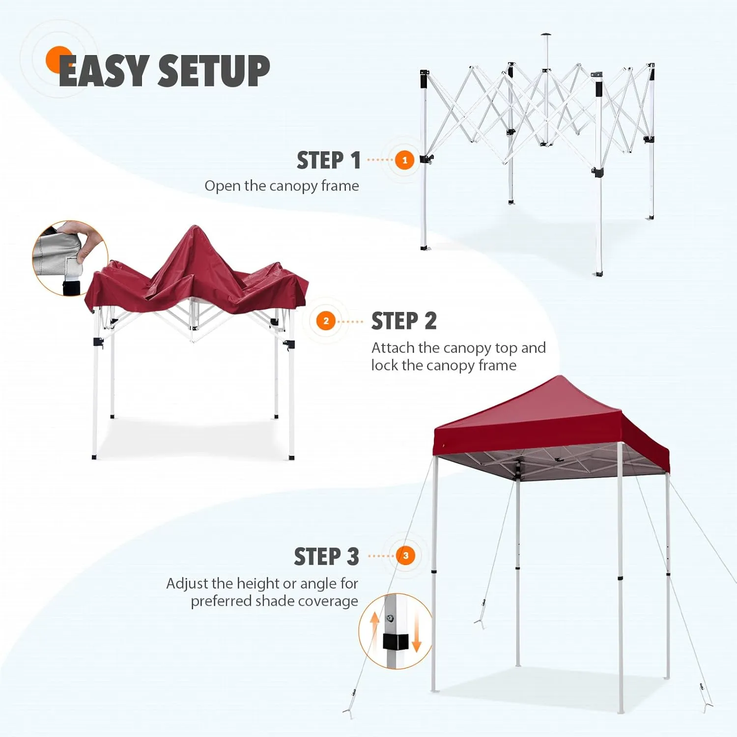 EAGLE PEAK 5x5 Pop Up Canopy Tent Instant Outdoor Canopy Easy Set-up Straight Leg Folding Shelter, Burgundy