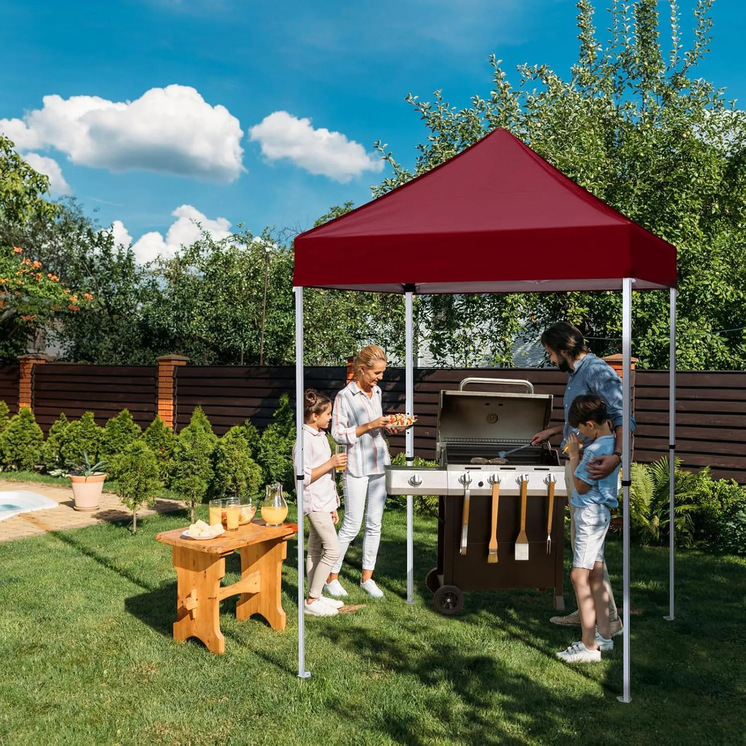 EAGLE PEAK 5x5 Pop Up Canopy Tent Instant Outdoor Canopy Easy Set-up Straight Leg Folding Shelter, Burgundy