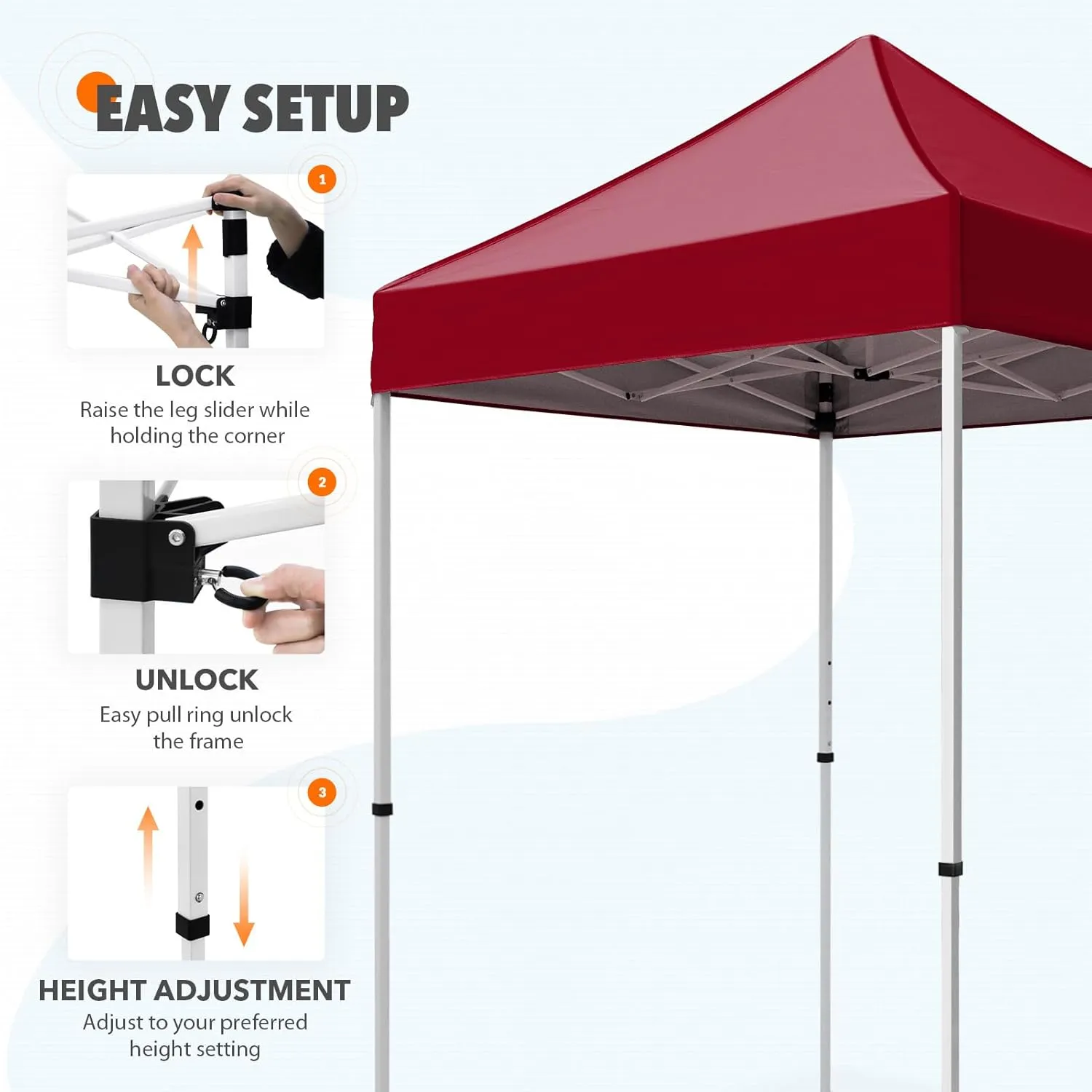 EAGLE PEAK 5x5 Pop Up Canopy Tent Instant Outdoor Canopy Easy Set-up Straight Leg Folding Shelter, Burgundy