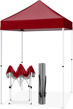EAGLE PEAK 5x5 Pop Up Canopy Tent Instant Outdoor Canopy Easy Set-up Straight Leg Folding Shelter, Burgundy