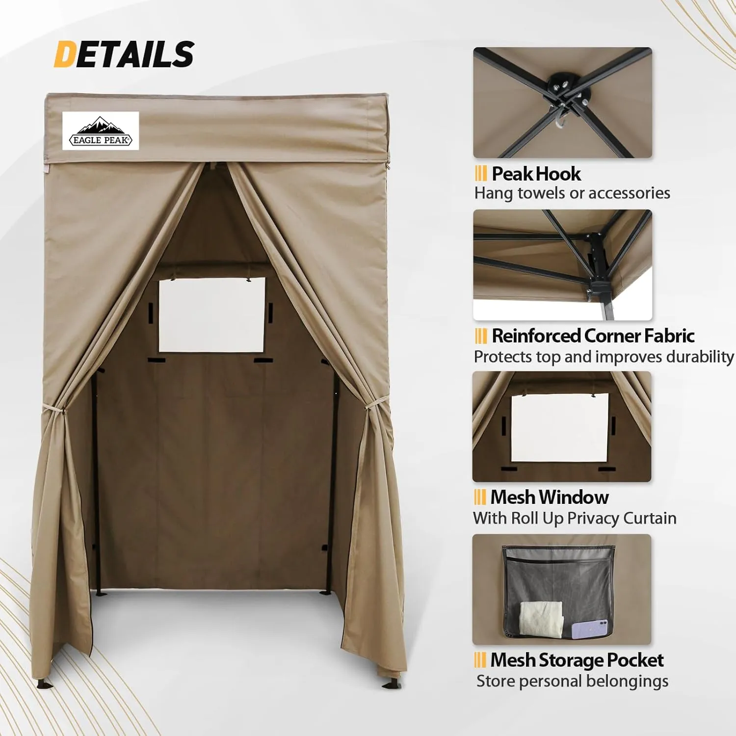 EAGLE PEAK Flex Compact 4x4 Pop-up Canopy Changing Room, Portable Privacy Dressing Room for Indoor Fashion Photoshoots, Camping, or Pool, Brown