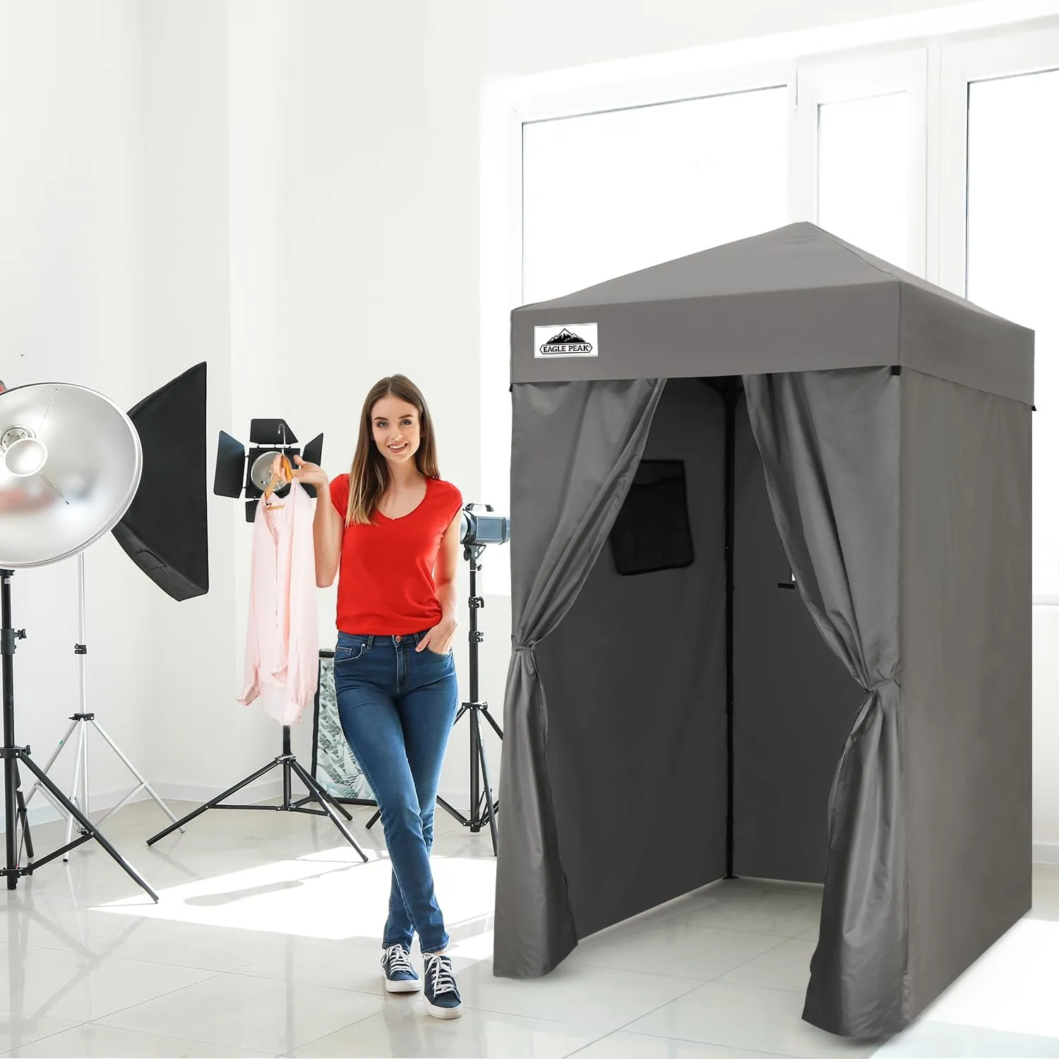 EAGLE PEAK Flex Ultra Compact 4x4 Pop-up Canopy, Sun Shelter, Changing Room, Portable Privacy Canopy Cabana for Pool, Fashion Photoshoots, or Camping, Dark Gray