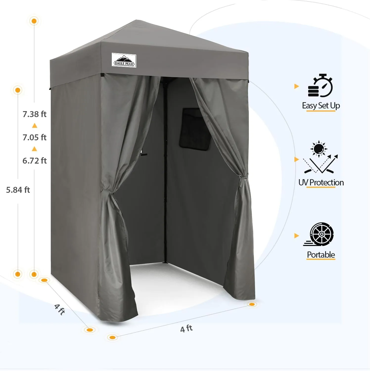 EAGLE PEAK Flex Ultra Compact 4x4 Pop-up Canopy, Sun Shelter, Changing Room, Portable Privacy Canopy Cabana for Pool, Fashion Photoshoots, or Camping, Dark Gray