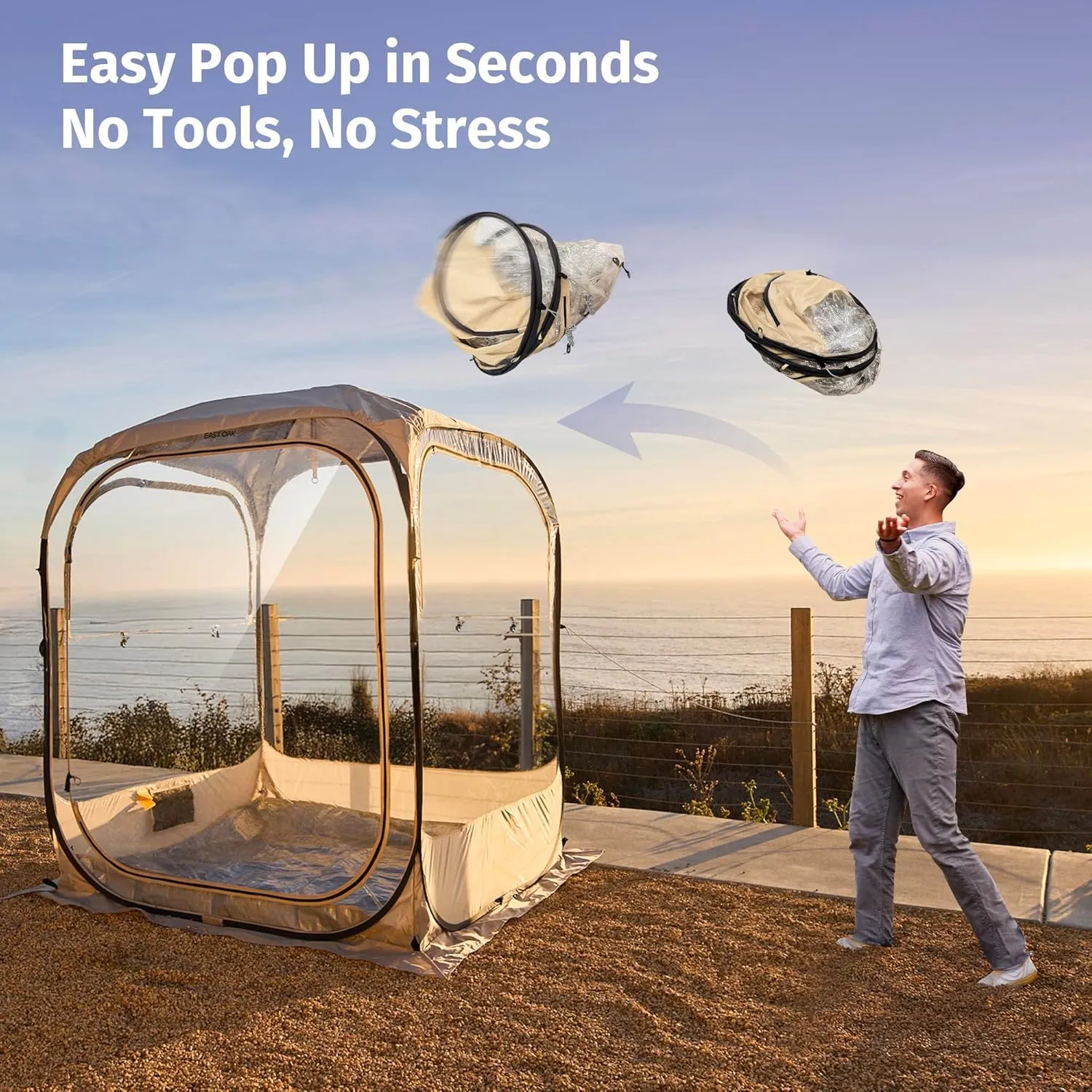 EAST OAK Weather Sports Tent for Fishing & Outdoors | Pop Up Bubble Tent Instant Sun & Rain Shelter | No Condensation, Spacious Interior, Ultra Visibility | All Weather Protection | 50L*50W*68.9H
