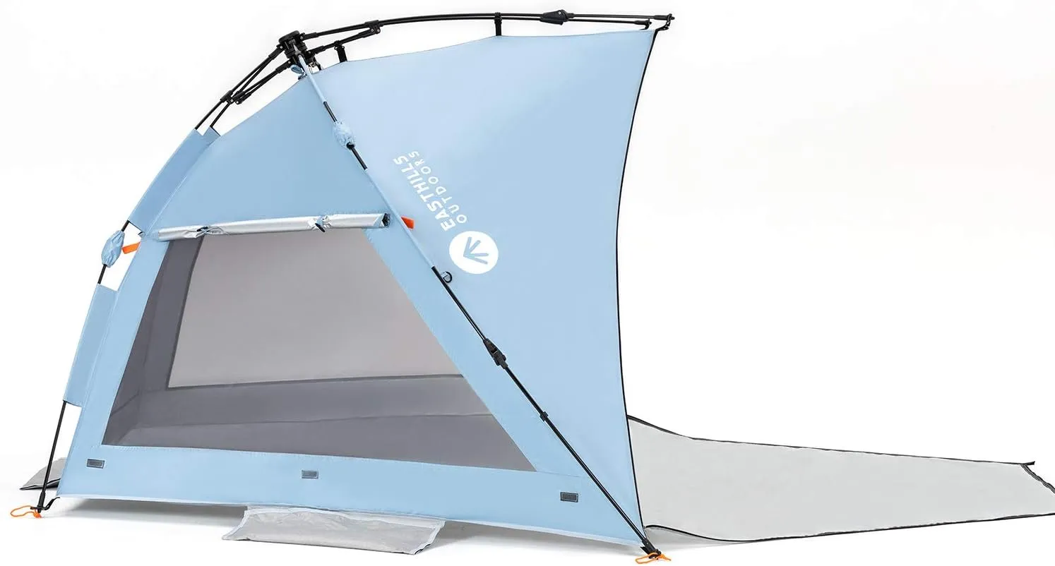 Easthills Outdoors Coastview Classic L 2-4 Person Beach Tent Quick Setup Instant Anti UV Double Silver Coated Sun Shelter with Extended Floor & Big Window Sky Blue
