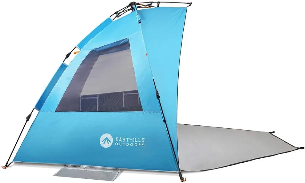 Easthills Outdoors Instant Shader Dark Shelter XL Beach Tent 99" Wide for 4-6 Person Sun Shelter UPF 50  with Extended Zippered Porch Pacific Blue