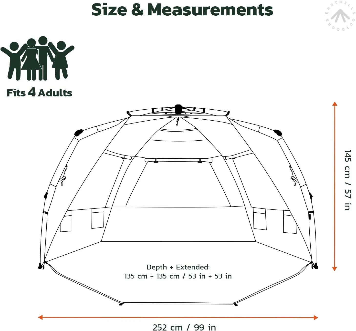 Easthills Outdoors Instant Shader Dark Shelter XL Beach Tent 99" Wide for 4-6 Person Sun Shelter UPF 50  with Extended Zippered Porch Pacific Blue