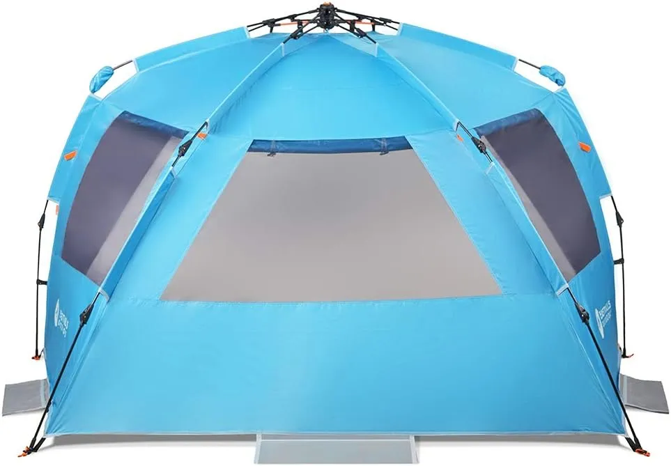 Easthills Outdoors Instant Shader Dark Shelter XL Beach Tent 99" Wide for 4-6 Person Sun Shelter UPF 50  with Extended Zippered Porch Pacific Blue