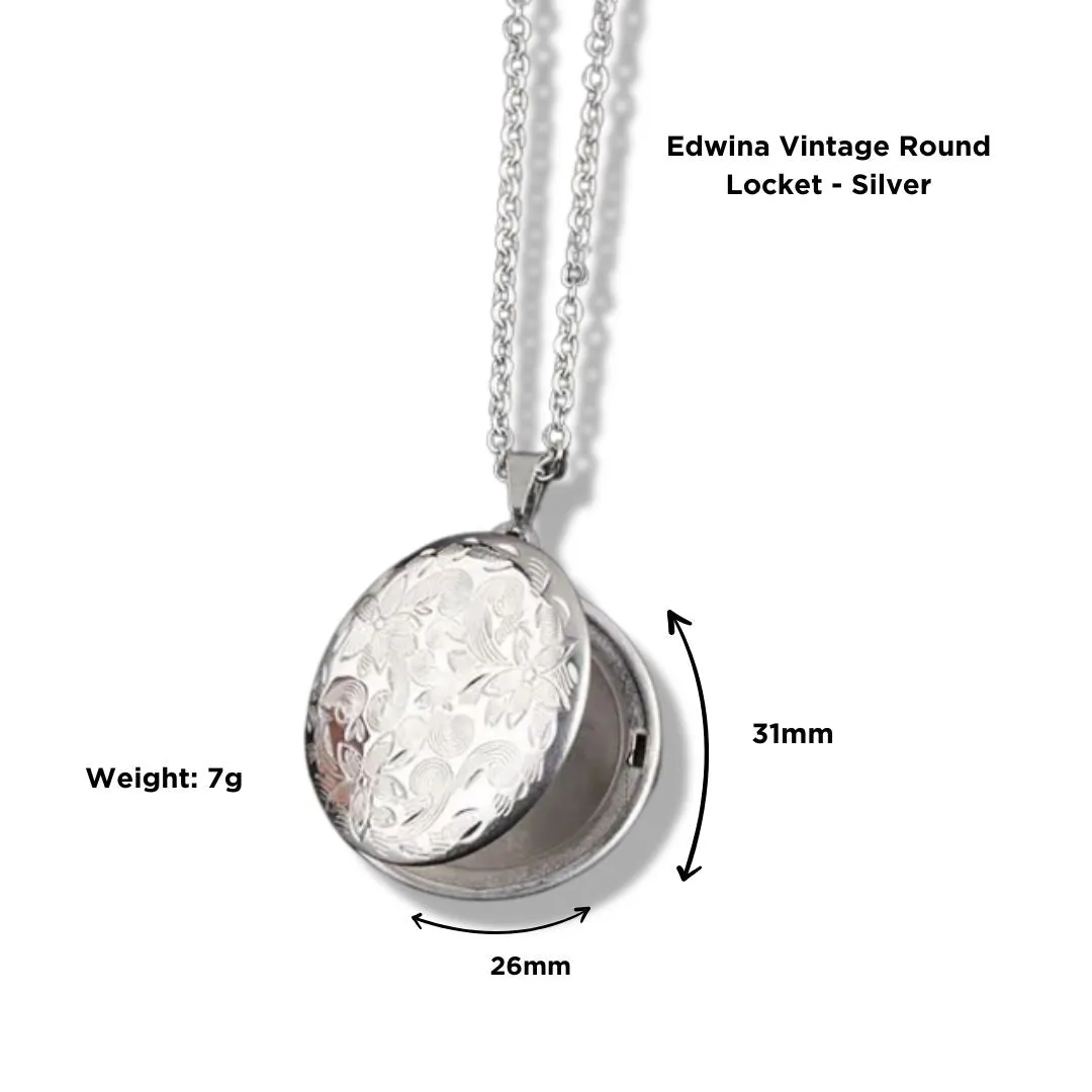 Edwina Vintage Round Locket - Silver