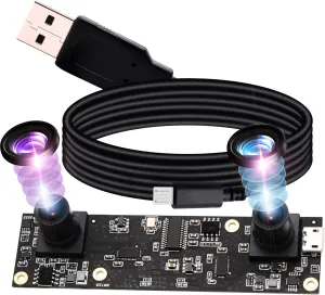 ELP 1080P Dual Lens USB Camera Module 3D Stereo PC Camera for Computer Mini UVC USB2.0 Webcam Board M9 90Degree Lightburn Camera AR0330 Binocular Camera Video Industrial USB Surveillance Camera