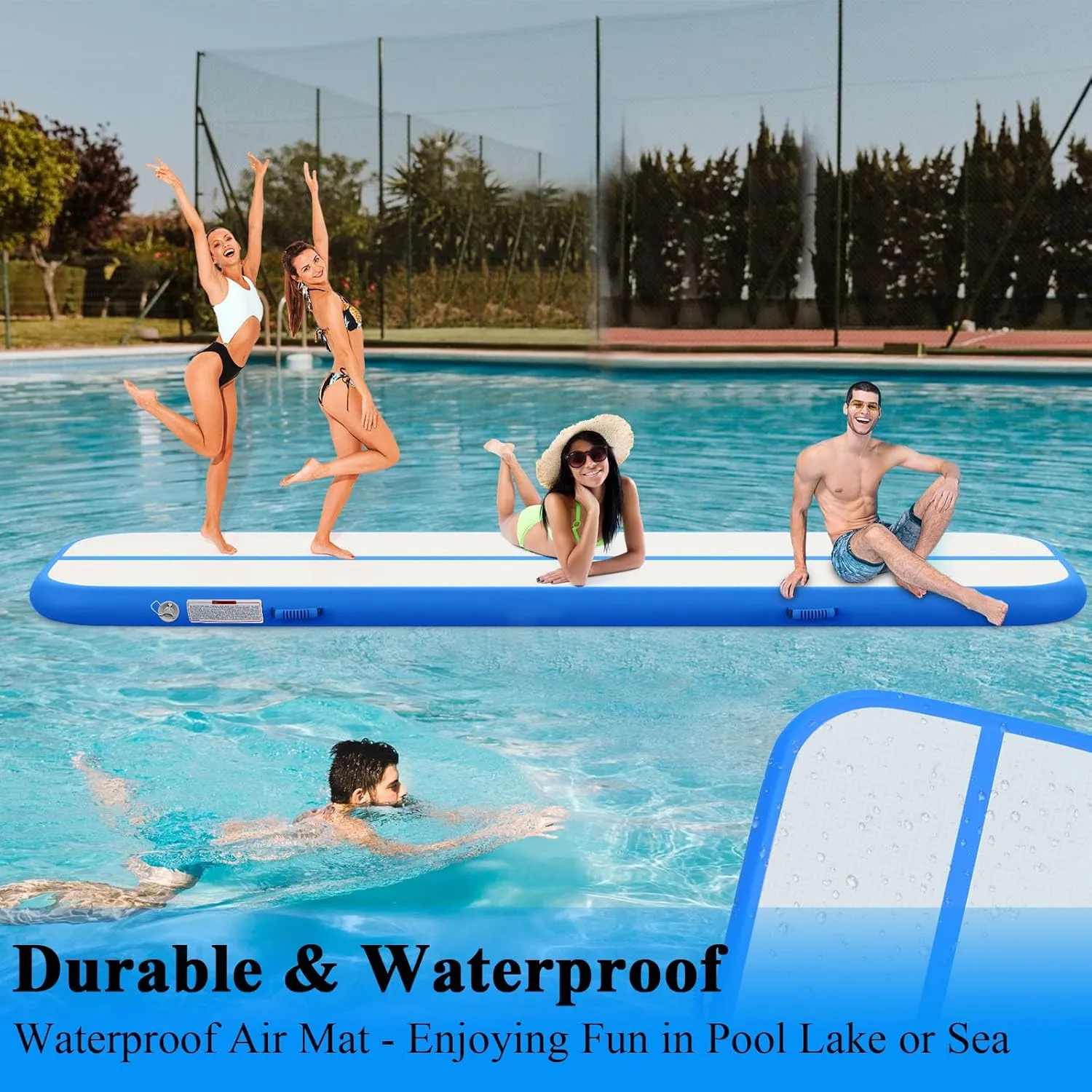 Estgora Tumble Track Mats For Gymnastics 20ft 16ft 13ft 10ft 6.6ft Gymnastics Mat For Tumbling 4/8 Inch Thick Inflatable Air Tumbling Matts For kids Home Use Pool Cheerleading with 600W Electric Pump