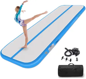 Estgora Tumble Track Mats For Gymnastics 20ft 16ft 13ft 10ft 6.6ft Gymnastics Mat For Tumbling 4/8 Inch Thick Inflatable Air Tumbling Matts For kids Home Use Pool Cheerleading with 600W Electric Pump