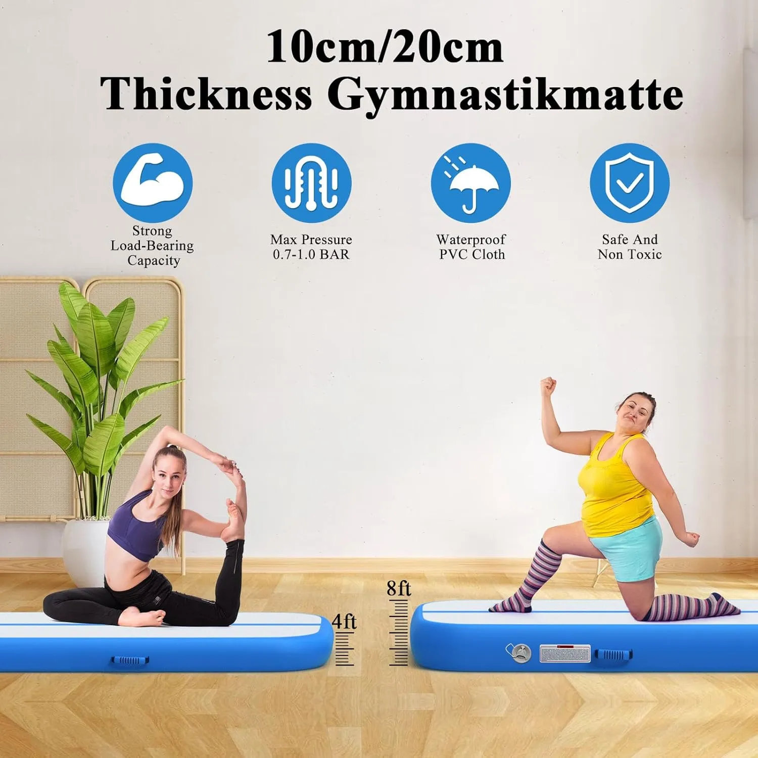 Estgora Tumble Track Mats For Gymnastics 20ft 16ft 13ft 10ft 6.6ft Gymnastics Mat For Tumbling 4/8 Inch Thick Inflatable Air Tumbling Matts For kids Home Use Pool Cheerleading with 600W Electric Pump