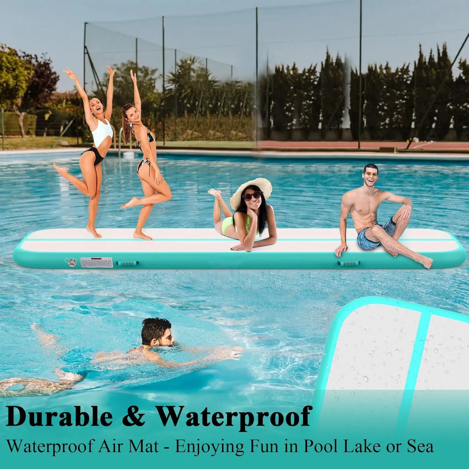 Estgora Tumble Track Mats For Gymnastics 20ft 16ft 13ft 10ft 6.6ft Gymnastics Mat For Tumbling 4/8 Inch Thick Inflatable Air Tumbling Matts For kids Home Use Pool Cheerleading with 600W Electric Pump