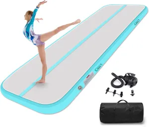 Estgora Tumble Track Mats For Gymnastics 20ft 16ft 13ft 10ft 6.6ft Gymnastics Mat For Tumbling 4/8 Inch Thick Inflatable Air Tumbling Matts For kids Home Use Pool Cheerleading with 600W Electric Pump