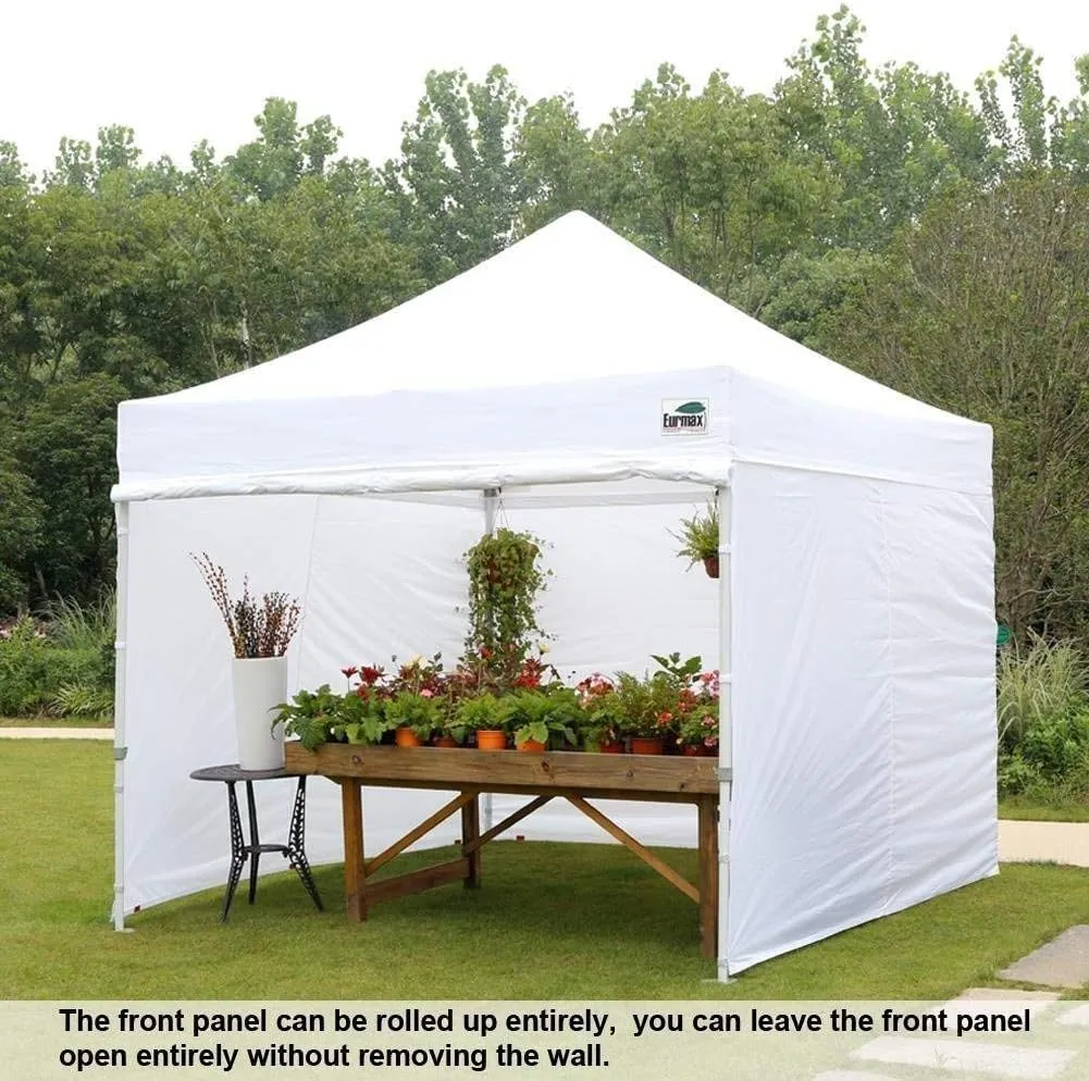 Eurmax USA 10'x10' Pop-up Canopy Tent Commercial Instant Canopies with 4 Removable Zipper End Side Walls and Roller Bag, Bonus 4 SandBags(White)