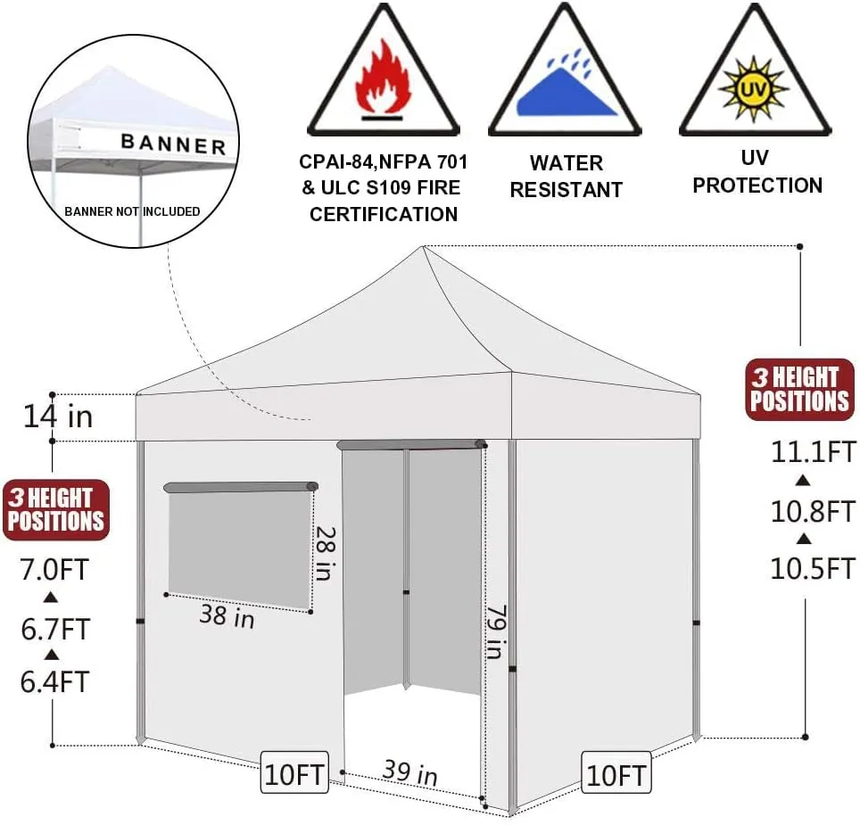 Eurmax USA 10'x10' Pop-up Canopy Tent Commercial Instant Canopies with 4 Removable Zipper End Side Walls and Roller Bag, Bonus 4 SandBags(White)