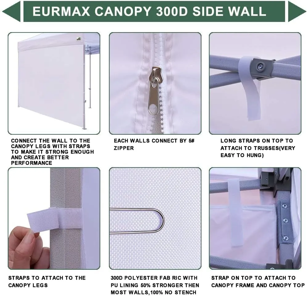 Eurmax USA Instant Canopy SunWall Camping Tent Tarp Shelter 10x15 Canopy Wall Sidewall Canopy Tent Sidewalls for Pop Up Canopy Tent,1 Pack Sidewall Only(White)