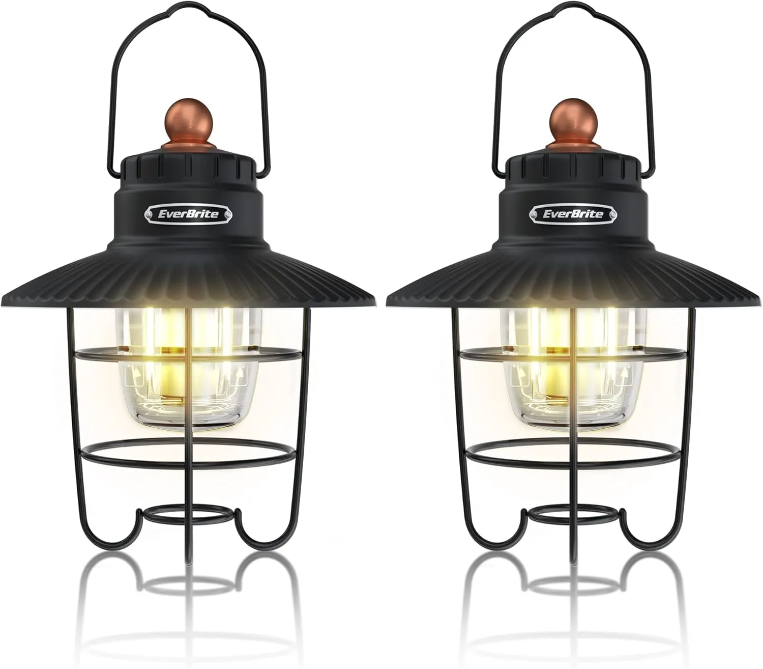 EverBrite LED Camping Lantern Pack of 2, USB C Rechargeable Lantern with 3 Light Modes, Vintage Outdoor Lanterns with Power Bank Function for Power Outages, Hurricane, Emergency, Fishing