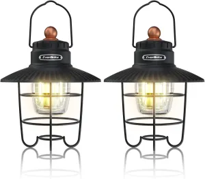 EverBrite LED Camping Lantern Pack of 2, USB C Rechargeable Lantern with 3 Light Modes, Vintage Outdoor Lanterns with Power Bank Function for Power Outages, Hurricane, Emergency, Fishing