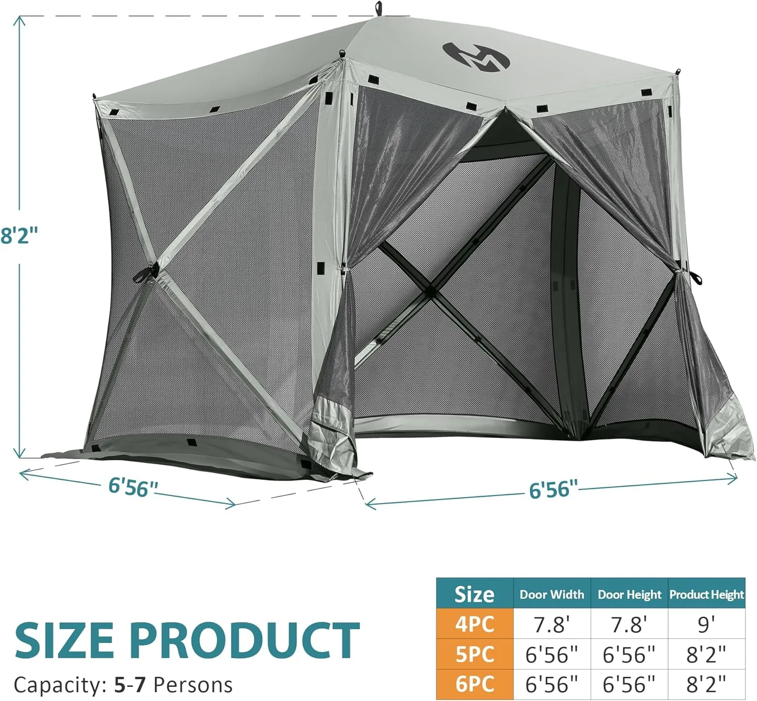 Exacme Portable Gazebo Pop up Tent for Camping, Outdoor Four Sides Pop-up Clam Screen Tent with Canopy Shelter, 1024 (5PC, Silver Grey)