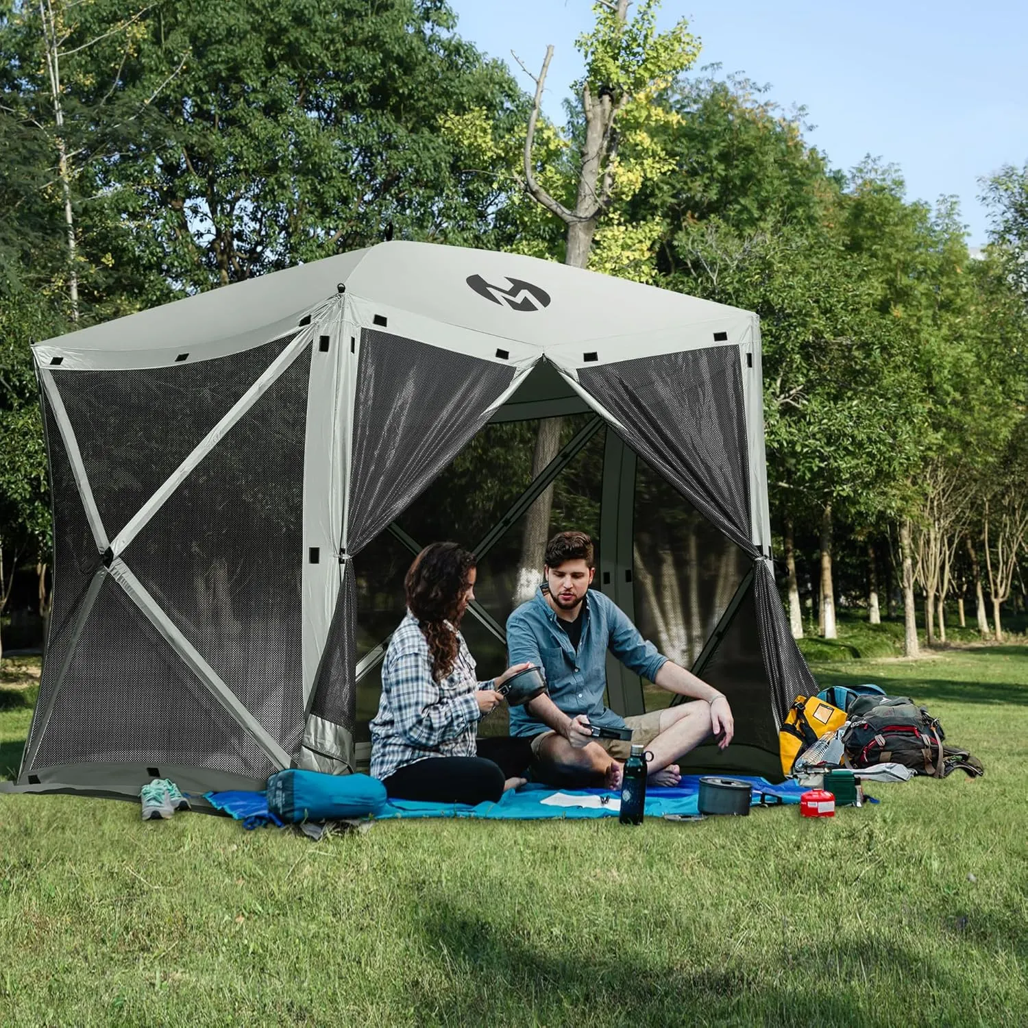 Exacme Portable Gazebo Pop up Tent for Camping, Outdoor Four Sides Pop-up Clam Screen Tent with Canopy Shelter, 1024 (5PC, Silver Grey)