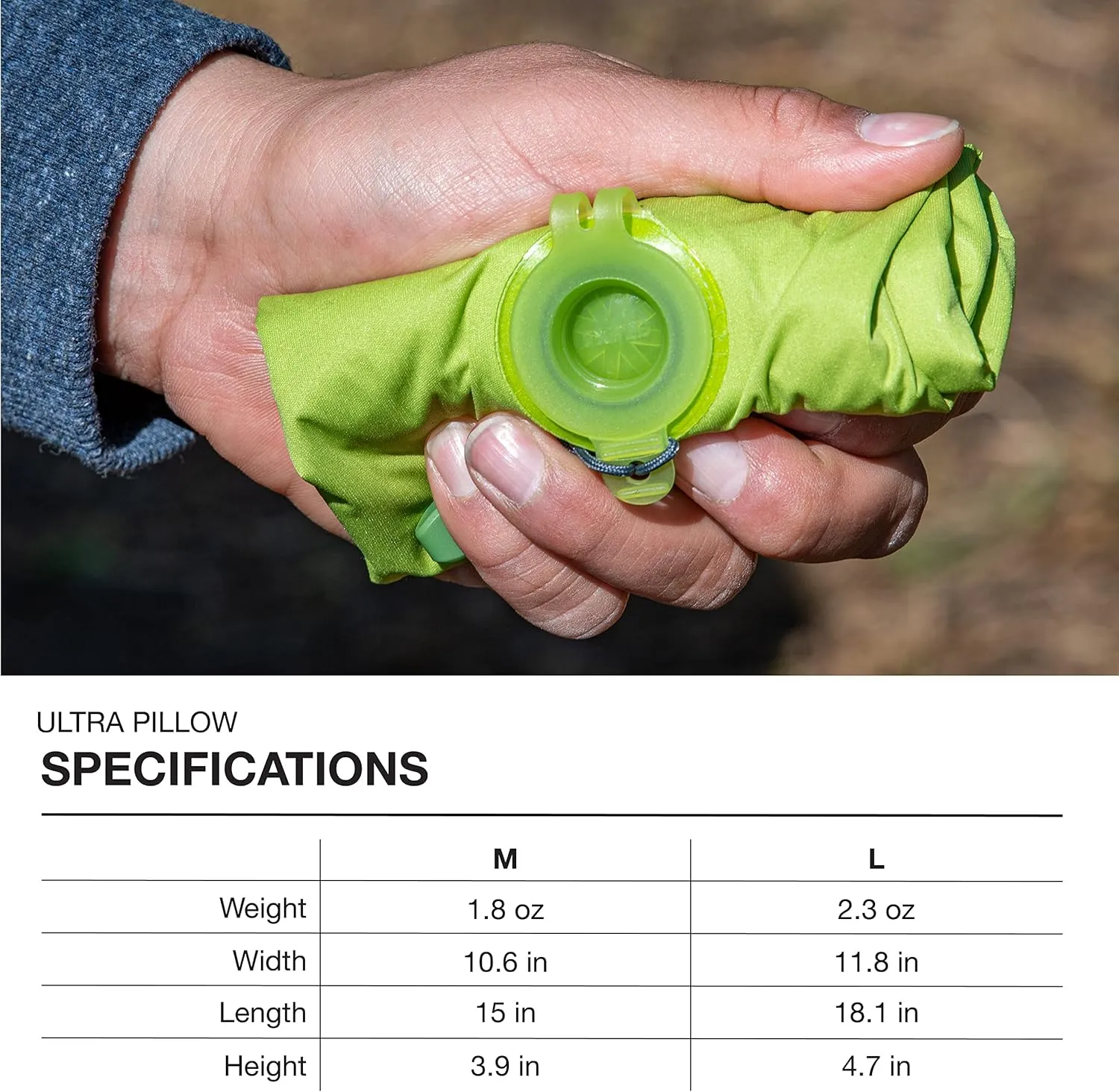 Exped Ultra Pillow - Premium Ultralight Inflatable Compact Camping & Backpacking Pillow, Lichen, Medium