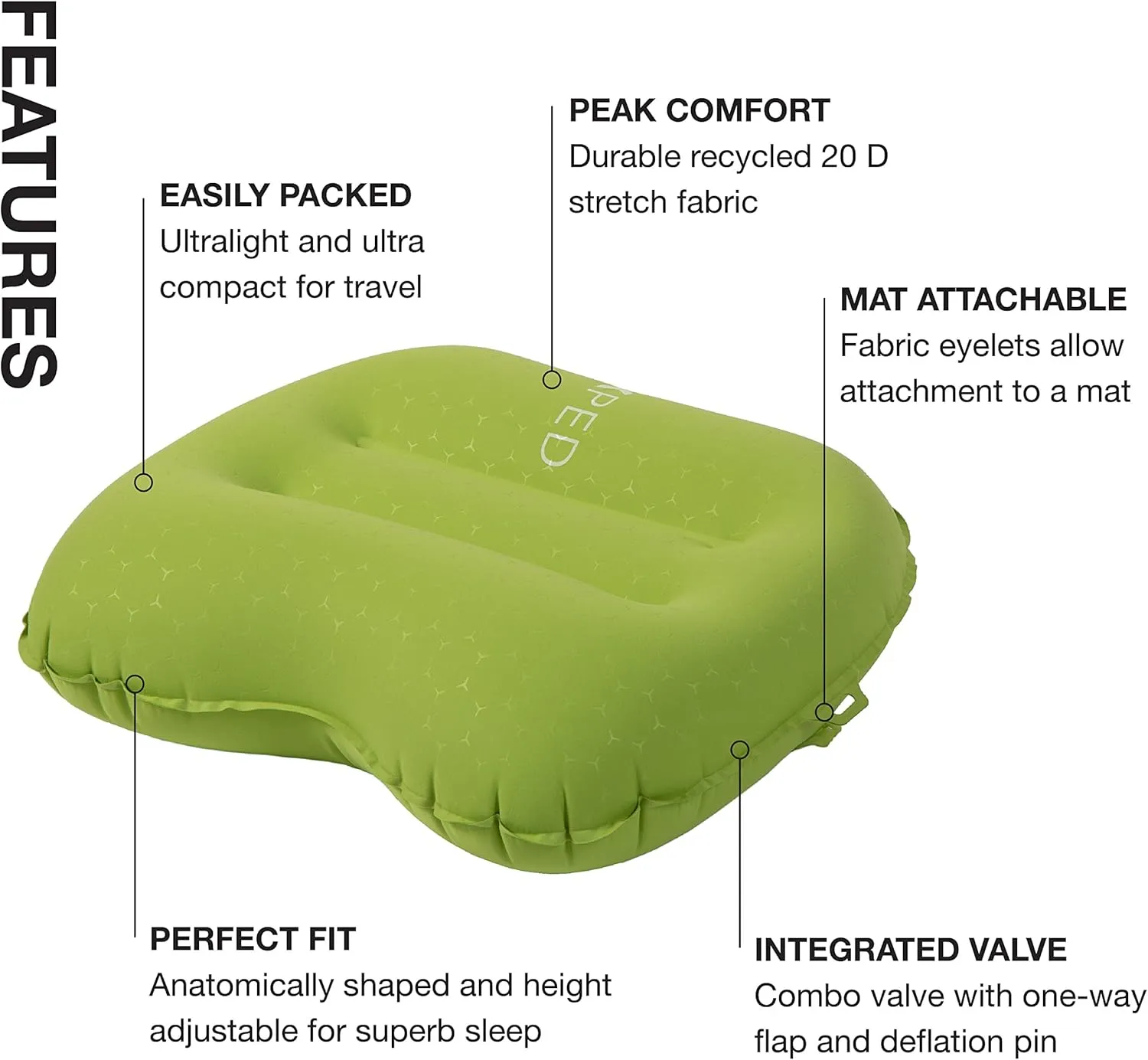 Exped Ultra Pillow - Premium Ultralight Inflatable Compact Camping & Backpacking Pillow, Lichen, Medium