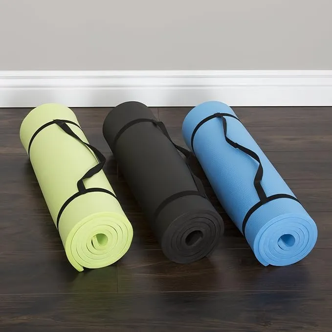 Extra-Thick Yoga Mat - Durable Comfort Non-Slip Foam Workout Mat for Fitness, Pilates, and Floor Exercises with Carrying Strap by Wakeman